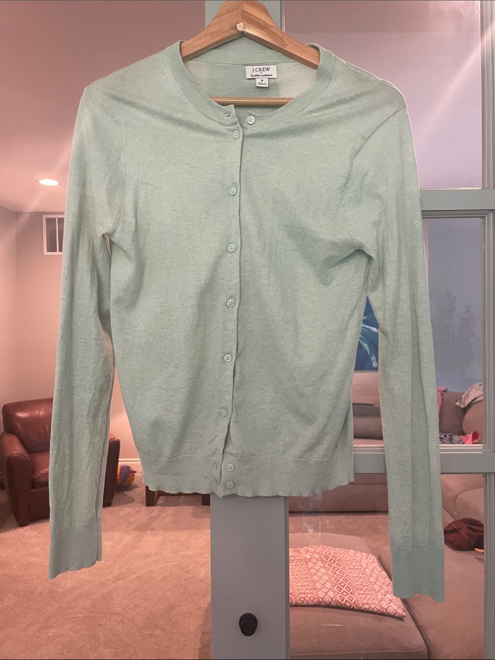 J. Crew Pale Mint Button-Up Crewneck Cardigan